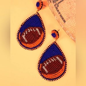 Orange/Blue Football Teardrop Seed Bead Earrings